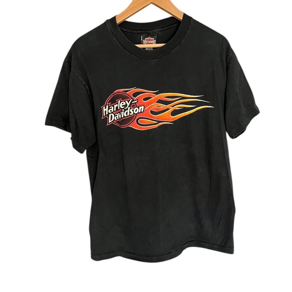 VINTAGE 1989 HARLEY-DAVIDSON Flame Logo Stamford CT SINGLE STITCH Size Large